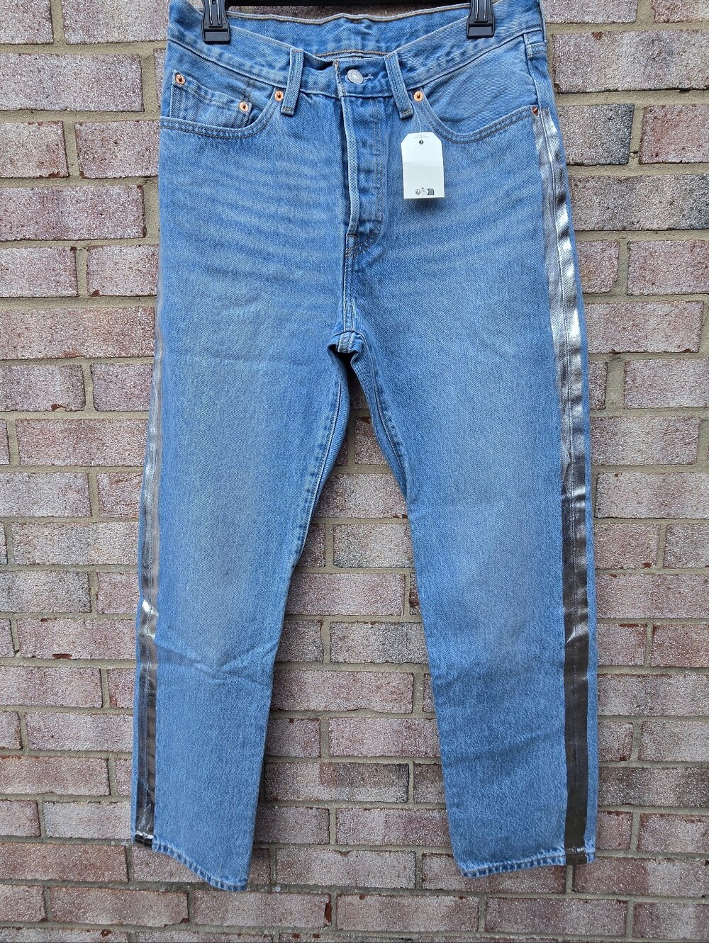 Levi's 501 Original High Rise Button Fly jeans Metallic Side Stripe Size W29 L30